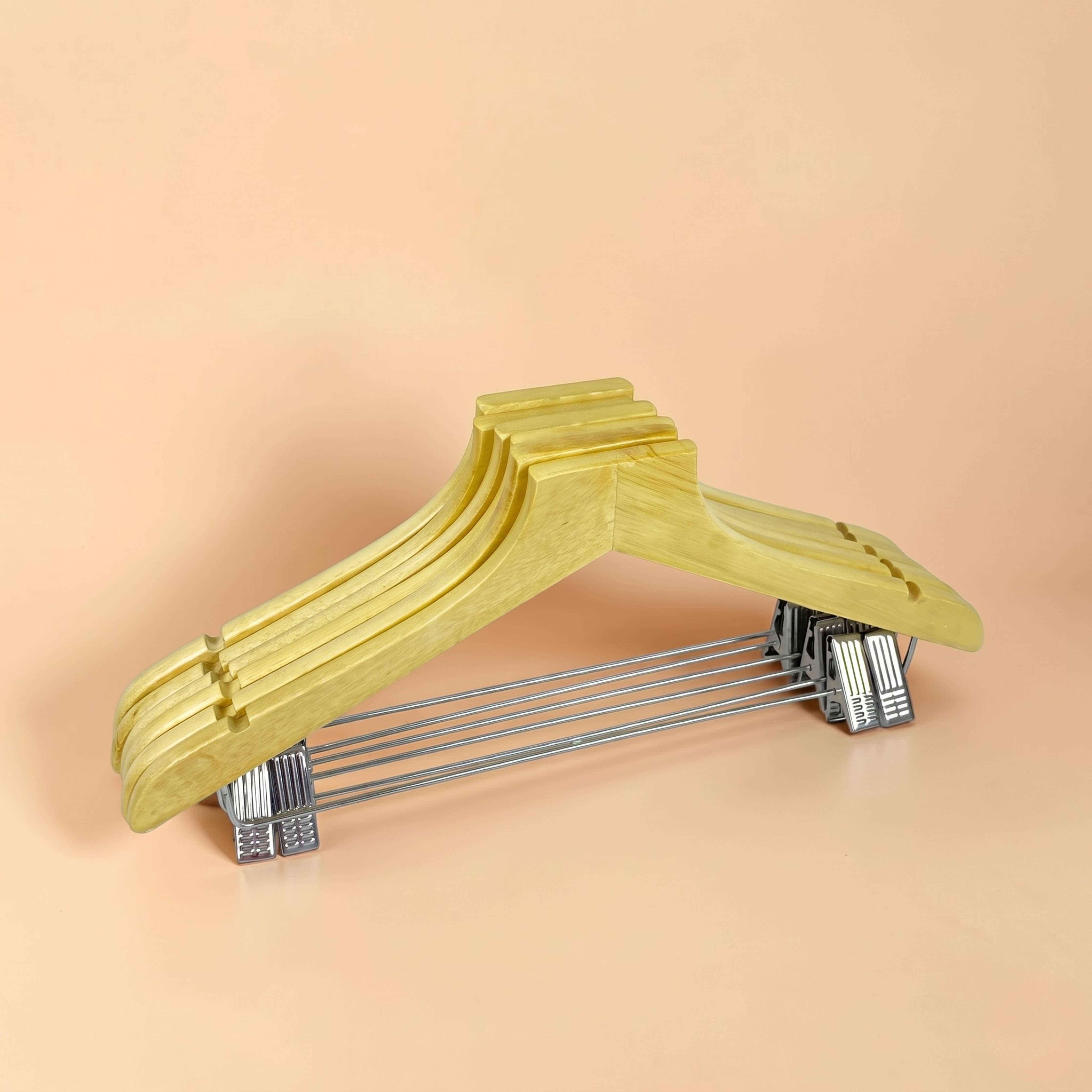 Hanger Kayu Kepala Lurus Palang Jepit Silver Semua Ukuran